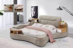 Modern Design Lazy Stool King Size Bed with Fabric Grey Headboard