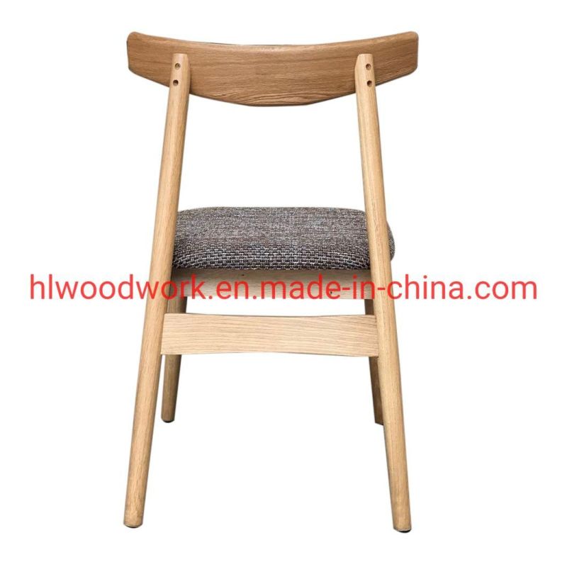Dining Chair Oak Wood Frame Natural Color Fabric Cushion Grey Color K Style Wooden Chair Furniture Office Chair