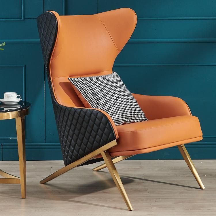 Nordic Style Leather Armrest Restaurant Gold Metal Leg Simple Sofa Chair