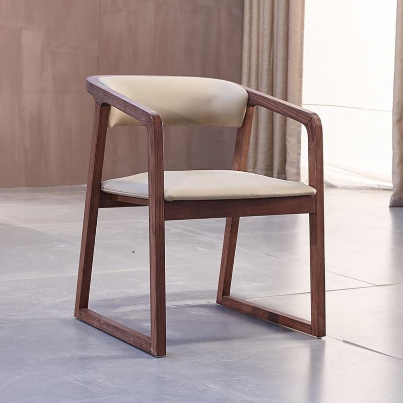 Italian Classic Design Wood Dining Chair with Fabric Cushion Hotel Armchair