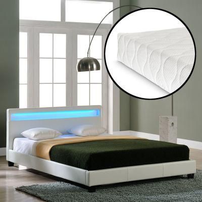 Big Ottoman Single Size Faux Leather Lighted Headboard Bed Frame with LED Light