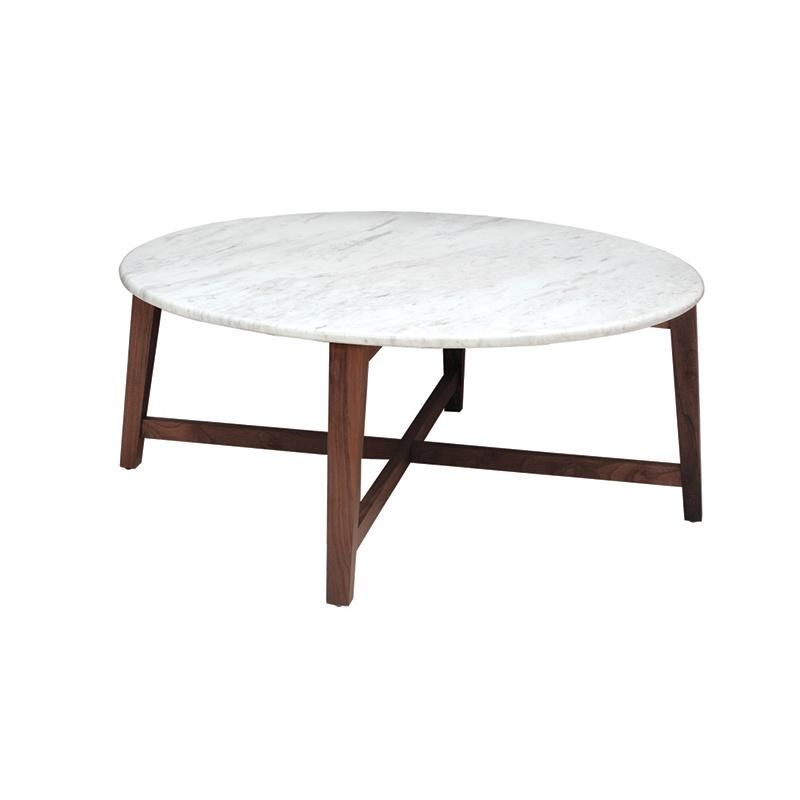 Hot Sale Modern Home Furniture Living Room Round Marble Top Walnut Solid Wood Frame Coffee Table Center Table