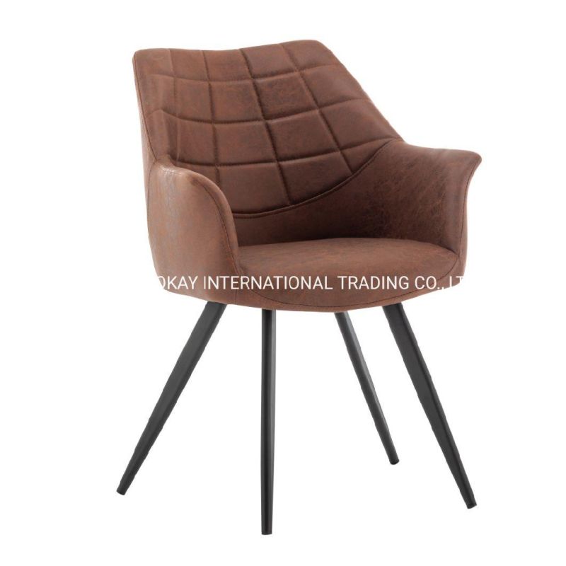 Wholesale Hot Sale Chinese Dining Room Brown Antique Leather Dining Chairs with Metal Legs