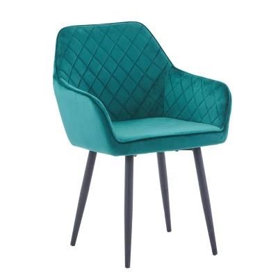 Modern Home Living Room Furniture Velvet Armrest Dining Chair with Metal Legs for Bedroom Restaurant Furniture