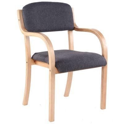 Modern Leisure Wooden Armrest Fabric Bent Plywood Wood Stackable Bentwood Dining Chair