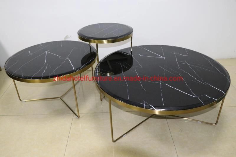 Modern Design Living Room Furniture Golden Metal Frame Glass Coffee Table