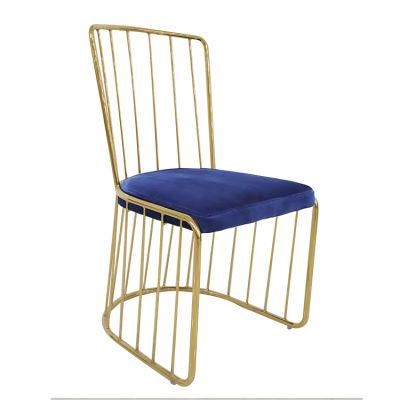 Wholesale Dining Furniture Gold Chrome Iron Legs Dining Chair Blue Velvet Fabric Chair