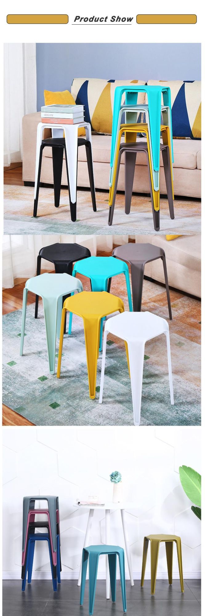 Simple Design Home Outdoor in Door Kitchen Room Furniture Colorful Stacking Plastic Stool Chair for Garden