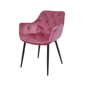 Modern Velvet Upholstered with Armrest Black Painted Legs Dining Chair
