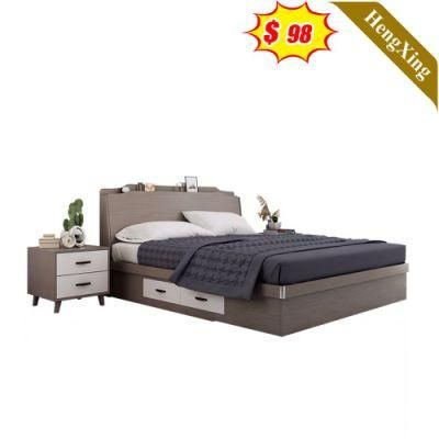 Elegant Modern Home Hotel Bedroom Furniture Set MDF Wooden King Bed Storage Wall Double Single Bed (UL-22NR60256)
