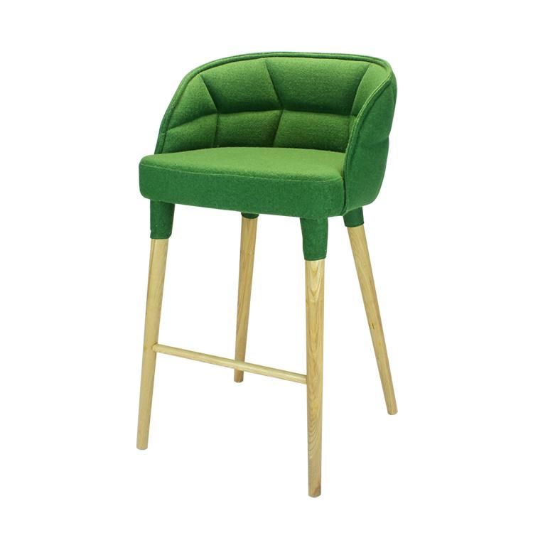 Green Fabric Upholstered Seat Wooden Legs Bar Stool Chairs for Restaurant Use