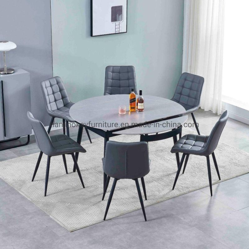 Hot Sale Modern Dining Room Chair Furniture Custom Cappuccino Color PU or Fabric Dining Chairs Black Metal Leg Dining Room Chair Table Sets