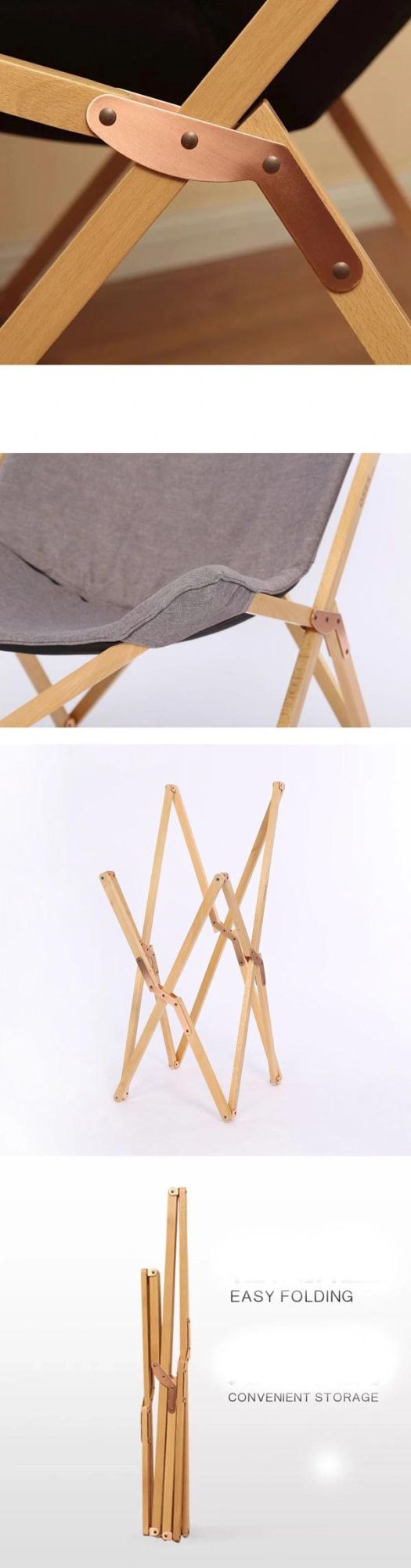 Customized Beach Chair Beech Linen Fabric Easy Foldable Outdoor Camping Folding Wood Chairs