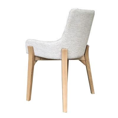 Solo Style Dining Chair Oak Wood Frame Natural Color with White Fabric Cushion