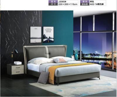 High End Modern Wooden Home Hotel Bedroom Furniture Bedroom Set Wall Sofa Double Bed Leather King Bed (UL-BEJ2065)