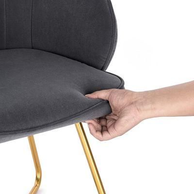 French Style Golden Chrome Cross Legs Grey Velvet Fabric Dining Chairs
