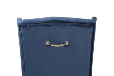 Kvj-Ec09 Modern Velvet Upholstery Cozy Blue Square Back Dining Chair