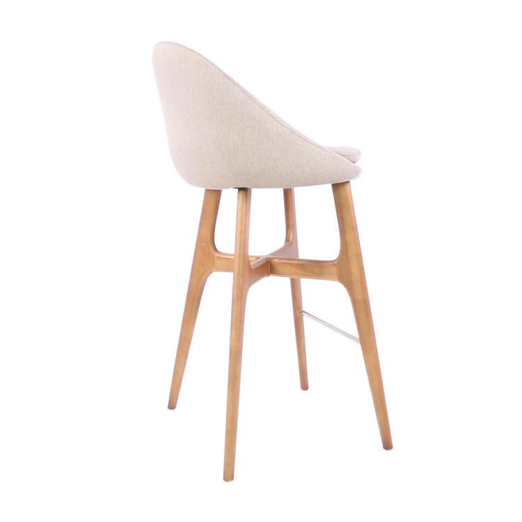 Pink Fabric Upholstered Frame Wooden Bar Stool Chairs for Restaurant Use