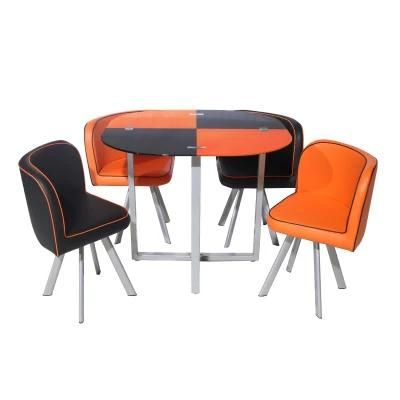 Black-Orange Color Tempered Glass Dining Table with 4 Chairs