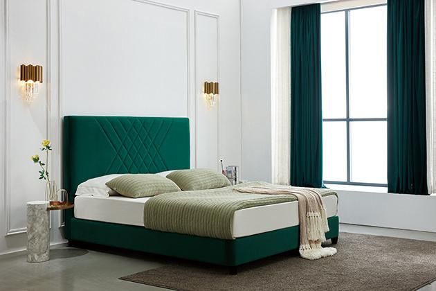 Modern American Home Bedroom Furniture Style Brown Color Velvet Fabric Bed Wooden Frame Bed Frame Double King for Bedroom