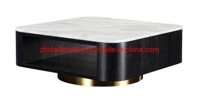 White Marble Top Modern Black Wooden Stainless Steel Base Coffee Table
