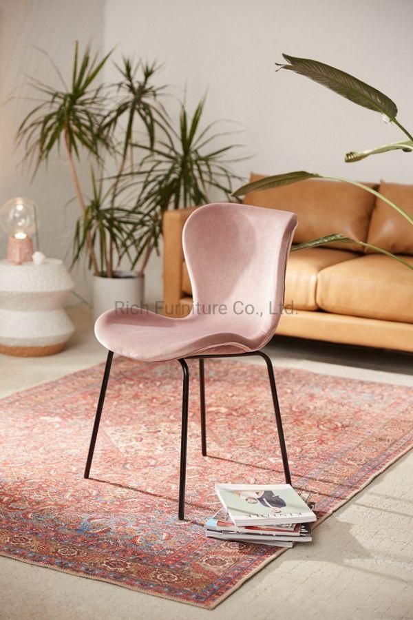 Nordic Rose Gold Cool Pink Fabric Velvet Cushion Accent Chair for Living Room Dining Chair