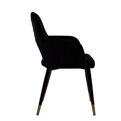 Modern Hotel Coffee Furniture Armrest Living Room Upholstery Velvet Black Dining Chair