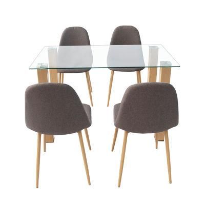 Dining Tempered Glass with 4 Fabric Chairs for Dining Room Kitchen Furniture Breakfast Table