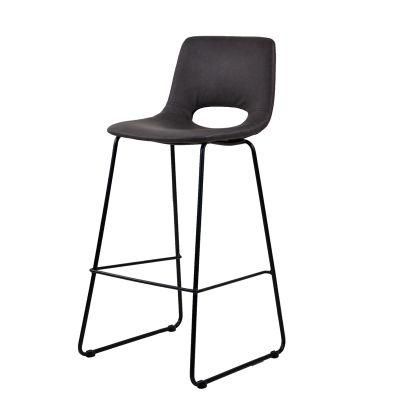 Industrial &amp; Vintage Grey Black Iron Metal Bar Stool with Genuine Leather Seat