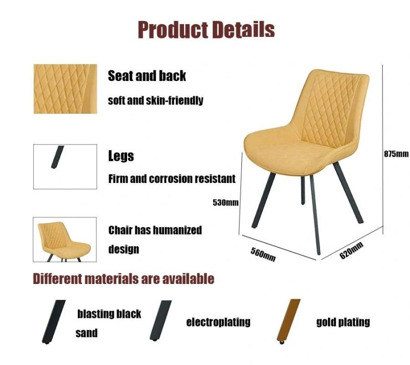 Hot Selling Italian Modern Restaurant Furniture Vevelt Leather Luxury Silla Cafe Chair Dining Room Set Metal Leg Dining Chair Coffee Chair