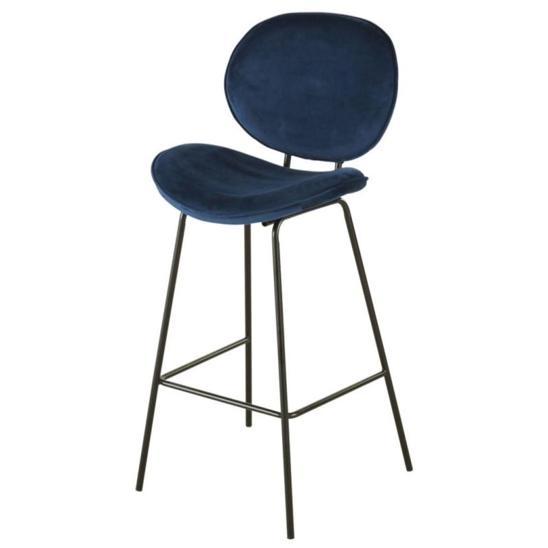Luxury Upholstered Fabric Seat Home Bar Black High Legs Tall Blue Bar Chair