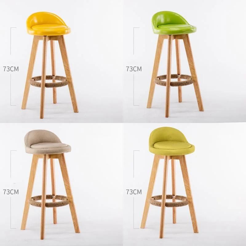 Bar Stool Nordic Rustic Classic High Kitchen Counter Chair Modern Leather PU Fabric Wooden Swivel Bar Stool with Back