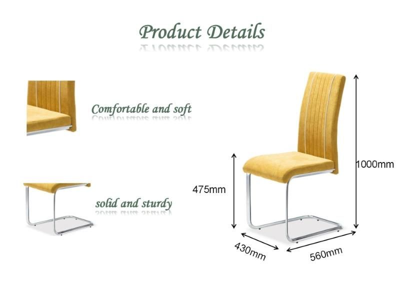 Modern Design Home Hotel Restaurant Upholstered Furniture Fabric Metal Chromed Leg Dining Chair