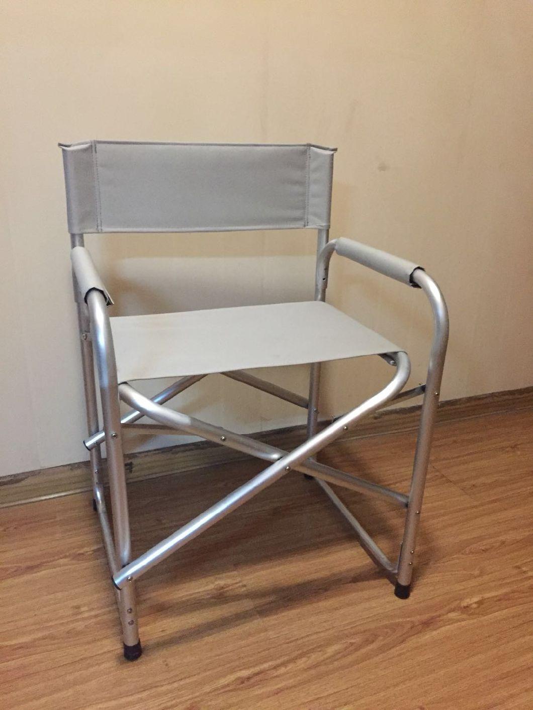 Removable Seating Fabric Director Chair, Aluminum Frame Folding Chair for Beach, Camping, Indoor and Outdoor, Light Grey