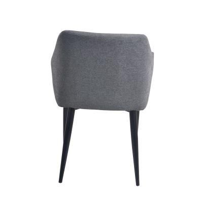 High Quality Kitchen Design Italian Style Dark Gray Fabric Black Painting Metal Dining Chair