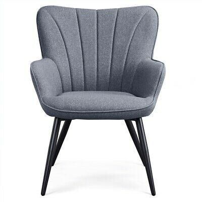 Modern Fashion Backrest Armchair Soft Grey Padded Cushion Dining Chair