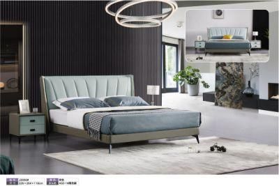 Elegant Modern Wooden Home Hotel Bedroom Furniture Bedroom Set Wall Sofa Double Bed Leather King Bed (UL-BEJ2006)