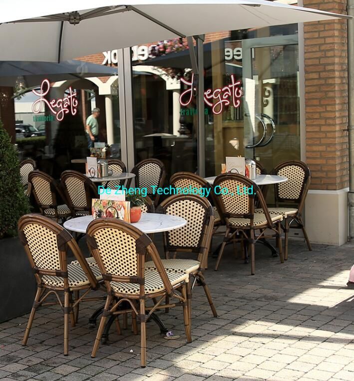 High Quality Rattan Outdoor Restaurant Flower Woven PE Rattan Paris Bistro Dining Chair