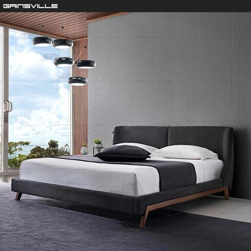 Chinese Wooden Bed Fabric Upholstered Luxury Modern Bedroom Furniture Wall Bed