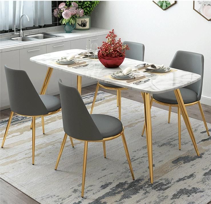 Popular Small Apartment Rectangle Shape Marble Dining Table with Chair for Home Furniture Sets