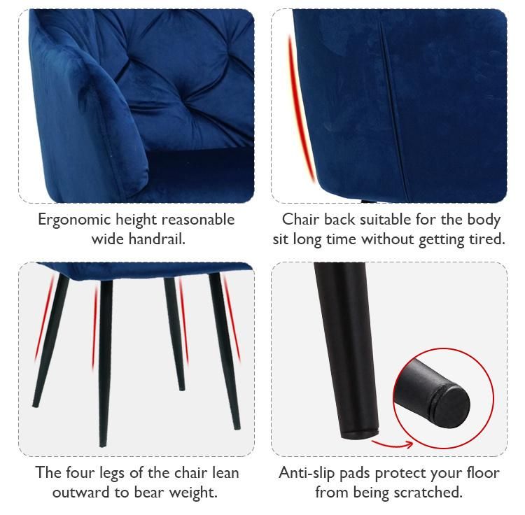 Modern Wing Back Soft Mat Black Powder Coated Velvet Dining Chair