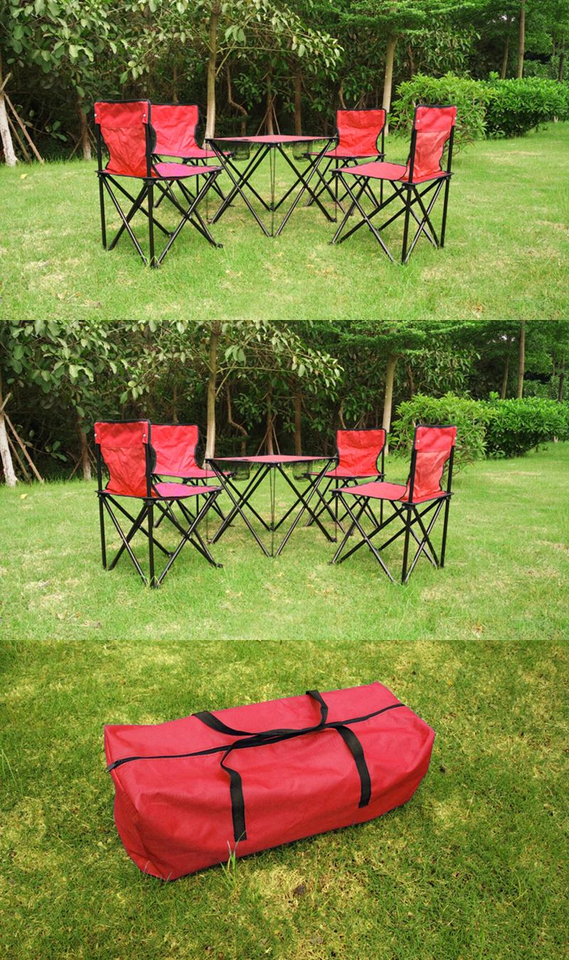 Outdoor 4 Camping Chairs Set with Foldable Table 600d Oxford Steel Pipe Beach Chairs