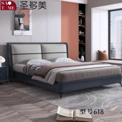 Bedroom Bed Furniture Dark Blue with off-White Leather Double Bed