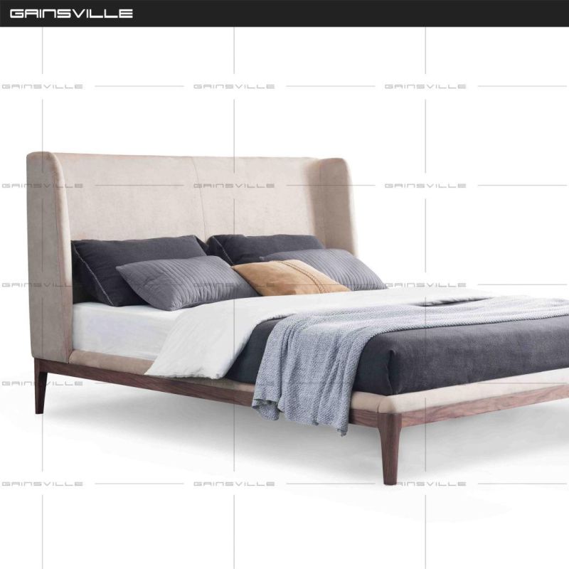 Modern Furniture Bedroom Set High Headboard Queen King Size Bed with Wooden Legs Gc1831
