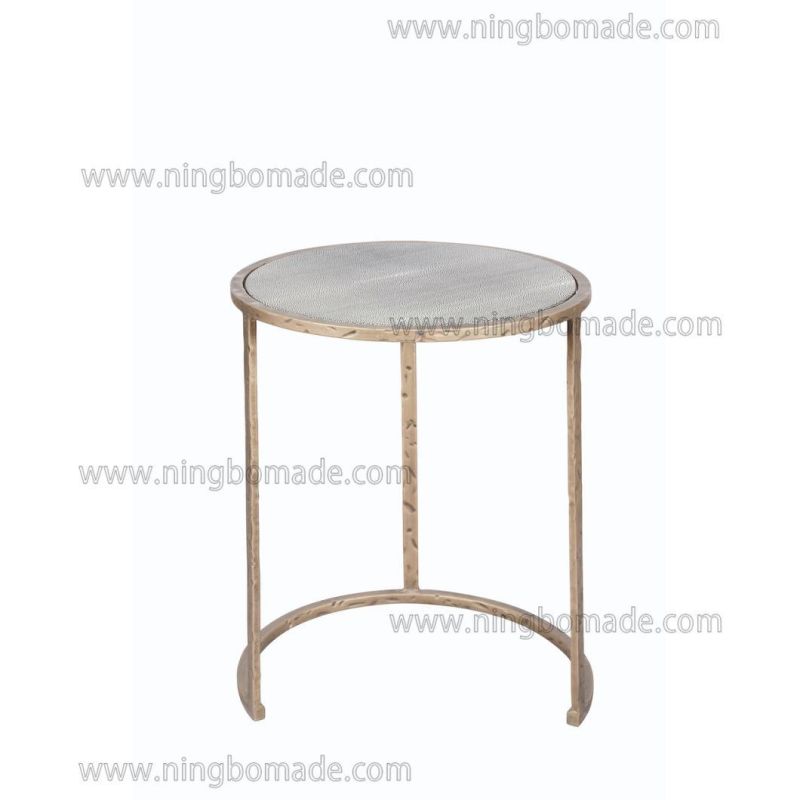 Modern New Design Hand Hammered Furniture Light Brass Forged Solid Iron Fog Luxurious Shagreen-Embossed Leather Nest Table
