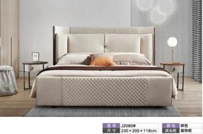 Simple Modern Wooden Home Hotel Bedroom Furniture Bedroom Set Wall Sofa Double Bed Leather King Bed (UL-BEJ2066)