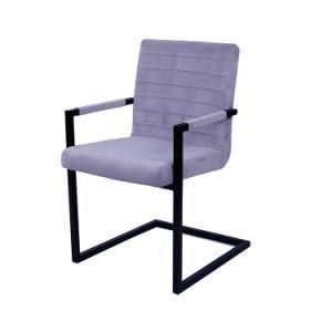 Simple Design Velvet Upholstered Black Painted Legs Dining Chair