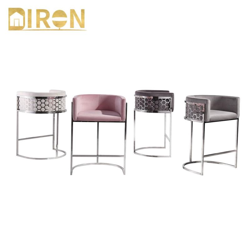 Wholesale Modern Home Dining Furniture Metal Legs Upholstered Velvet Dining Bar Chairs