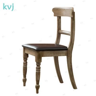 Kvj-7040 Vintage Antique PU Seat Wooden Dining Chair with Curved Legs