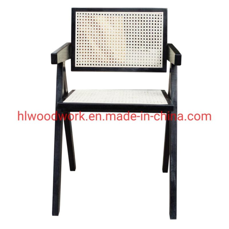 K Style Rattan Chair Dining Chair Ash Wood Frame Black Color Outdoor Chair Resteraunt Chair Hotel Chair